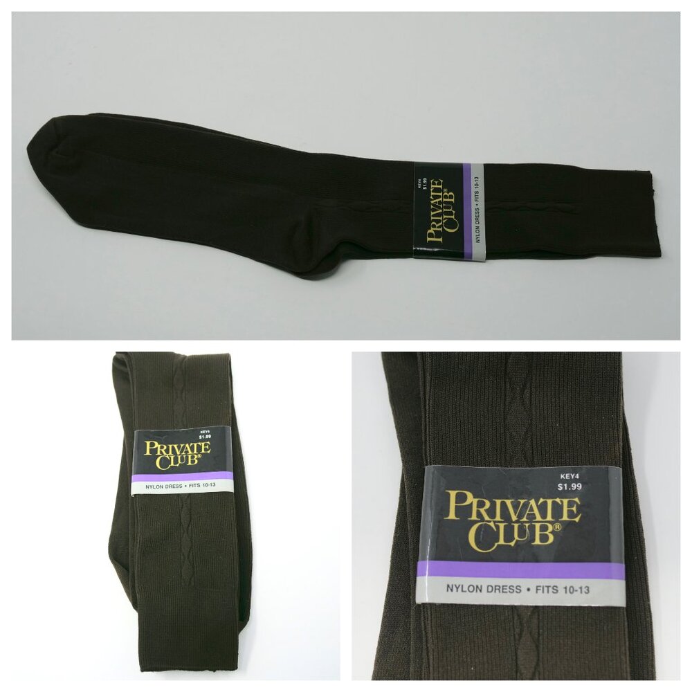 NOS Kmart Private Club Vintage Brown Dress Socks Stretch Nylon USA 10 - 13 NEW